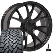 Set(4) 22x10 DG69 Satin Black - 5x139.7 +25ET with 285/45r22 TBB TS-37 AT Tires &amp; TPMS