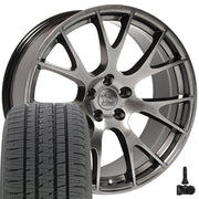 22" Replica Wheels fit Dodge Ram 1500 - DG69 Gloss Hyper Black 22x10, Bridgestone Tires &amp; TPMS Set