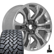 Set(4) 20x9 DG74 Gloss Gunmetal with Polished Face - 6x139.7 +19ET with 275/55r20 TBB TS-37 AT Tires &amp; TPMS