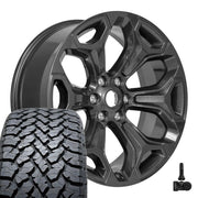 Set(4) 22x9 DG75 Gloss Gunmetal - 6x139.7 +19ET with 285/45r22 TBB TS-37 AT Tires &amp; TPMS
