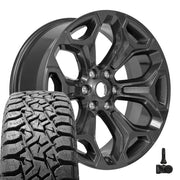 Set(4) 22x9 DG75 Gloss Gunmetal - 6x139.7 +19ET with 33x12.50r22 TBB TS-57 RT Tires &amp; TPMS