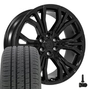 Set(4) 22x9 DG80 Gloss Black - 6x139.7 +19.05ET with 285/45r22 Bridgestone Dueler Alenza HL Tires &amp; TPMS