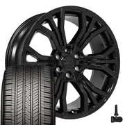 Set(4) 22x9 DG80 Gloss Black - 6x139.7 +19.05ET with 285/45r22 Goodyear Eagle Touring Tires &amp; TPMS