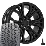 Set(4) 22x9 DG80 Gloss Black - 6x139.7 +19.05ET with 285/45r22 Sailun TerraMax AT2 Tires &amp; TPMS