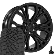 Set(4) 22x9 DG80 Gloss Black - 6x139.7 +19.05ET with 285/45r22 Sailun TerraMax RT Tires &amp; TPMS
