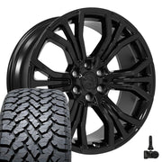 Set(4) 22x9 DG80 Gloss Black - 6x139.7 +19.05ET with 285/45r22 TBB TS-37 AT Tires &amp; TPMS