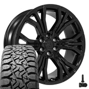 Set(4) 22x9 DG80 Gloss Black - 6x139.7 +19.05ET with 33x12.50r22 TBB TS-57 RT Tires &amp; TPMS