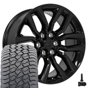 Set(4) 20x9 DG81 Gloss Black - 6x139.7 +19.05ET with 275/55r20 Sailun TerraMax AT2 Tires &amp; TPMS