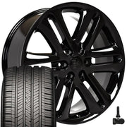 Set(4) 22x9 FR76 Gloss Black - 6x135 +44ET with 285/45r22 Goodyear Eagle Touring Tires &amp; TPMS