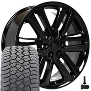 Set(4) 22x9 FR76 Gloss Black - 6x135 +44ET with 285/45r22 Sailun TerraMax AT2 Tires &amp; TPMS