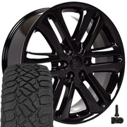 Set(4) 22x9 FR76 Gloss Black - 6x135 +44ET with 285/45r22 Sailun TerraMax RT Tires &amp; TPMS