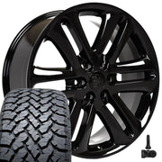 Set(4) 22x9 FR76 Gloss Black - 6x135 +44ET with 285/45r22 TBB TS-37 AT Tires &amp; TPMS