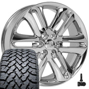 Set(4) 22x9 FR76 Chrome - 6x135 +44ET with 285/45r22 TBB TS-37 AT Tires &amp; TPMS
