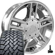 Set(4) 20x9 FR81 Chrome - 5x135 +14ET with 275/55r20 TBB TS-37 AT Tires &amp; TPMS