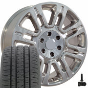 20" Replica Wheels fit Ford Expedition - FR98 Polished 20x8.5, Bridgestone Tires &amp; TPMS Set