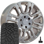 OE Wheels FR98 20x8.5 6x135 Polished Wheels 275-55-20 Sailun TerraMax RT Tires TPMS SET