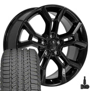 Set(4) 20x8.5 JP29 Gloss Black - 5x127 +50ET with 265/50r20 Goodyear Fortera HL Tires &amp; TPMS