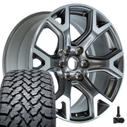 Set(4) 20x9 JP31 Satin Gunmetal Machined - 6x139.7 +19.05ET with 275/55r20 TBB TS-37 AT Tires &amp; TPMS