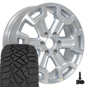 Set(4) 20x7.5 NS32 Gloss Silver Machined - 6x139.7 +50ET with 275/55r20 Sailun TerraMax RT Tires &amp; TPMS