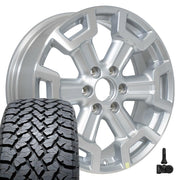 Set(4) 20x7.5 NS32 Gloss Silver Machined - 6x139.7 +50ET with 275/55r20 TBB TS-37 AT Tires &amp; TPMS