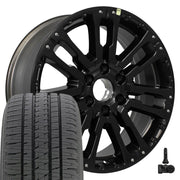 Set(4) 20x8 NS33 Satin Black - 6x139.7 +23ET with 275/55r20 Bridgestone Dueler Alenza HL Plus Tires &amp; TPMS