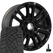 Set(4) 20x8 NS33 Satin Black - 6x139.7 +23ET with 275/55r20 Sailun TerraMax RT Tires &amp; TPMS