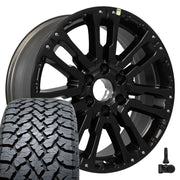 Set(4) 20x8 NS33 Satin Black - 6x139.7 +23ET with 275/55r20 TBB TS-37 AT Tires &amp; TPMS